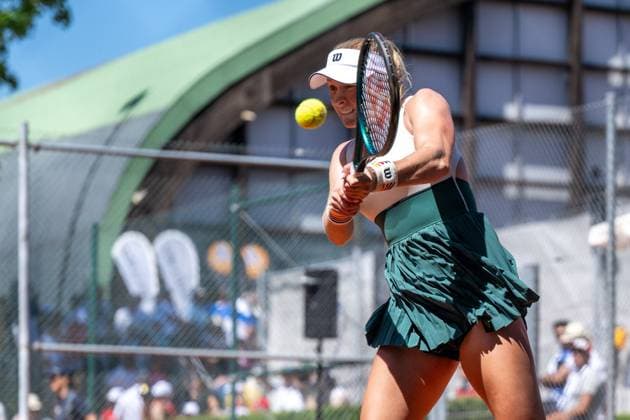 01 05 2025, GER, Women, ITF World Tennis Tour Wiesbaden Tennis Open Round of Last 16 Singles Taylah Preston AUS during the match Wiesbaden Nordenstadt T2 Sports Health Club Hessen Germany