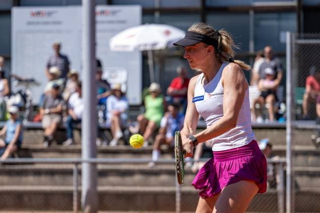 01 05 2025, GER, Women, ITF World Tennis Tour Wiesbaden Tennis Open Round of the last 16 Singles Mona Barthel GER during the match Wiesbaden Nordenstadt T2 Sports Health Club Hessen Germany