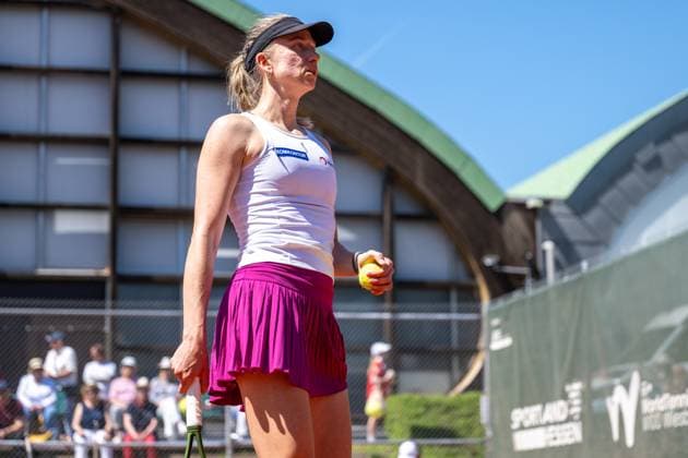 01 05 2025, GER, Women, ITF World Tennis Tour Wiesbaden Tennis Open Round of the last 16 Singles Mona Barthel GER during the match Wiesbaden Nordenstadt T2 Sports Health Club Hessen Germany