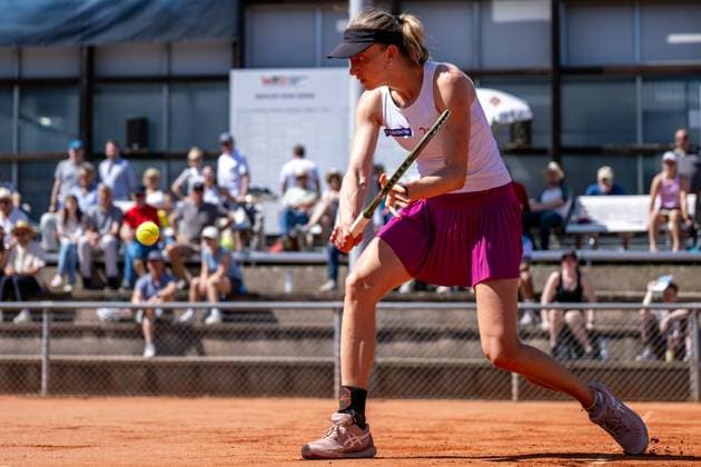 01 05 2025, GER, Women, ITF World Tennis Tour Wiesbaden Tennis Open Round of the last 16 Singles Mona Barthel GER during the match Wiesbaden Nordenstadt T2 Sports Health Club Hessen Germany