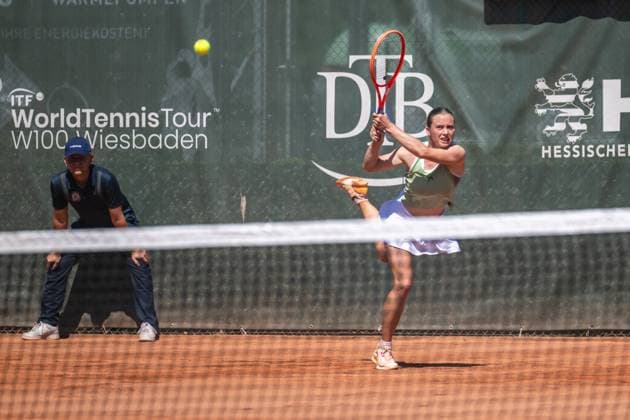 01 05 2025, GER, Women, ITF World Tennis Tour Wiesbaden Tennis Open Round of the last 16 Singles Anna Siskova CZE during the match Wiesbaden Nordenstadt T2 Sports Health Club Hessen Germany