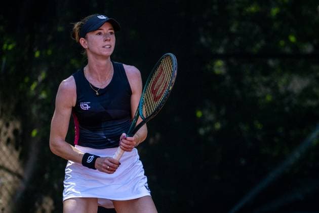 01 05 2025, GER, Women, ITF World Tennis Tour Wiesbaden Tennis Open Round of the last 16 Singles Simona Waltert SUI during the match Wiesbaden Nordenstadt T2 Sports Health Club Hessen Germany