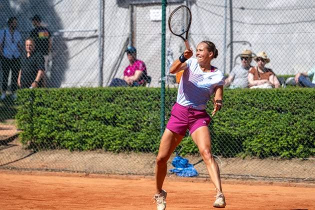 01 05 2025, GER, Women, ITF World Tennis Tour Wiesbaden Tennis Open Round of Last 16 Singles Hanne Vandewinkel BEL during the match Wiesbaden Nordenstadt T2 Sports Health Club Hessen Germany