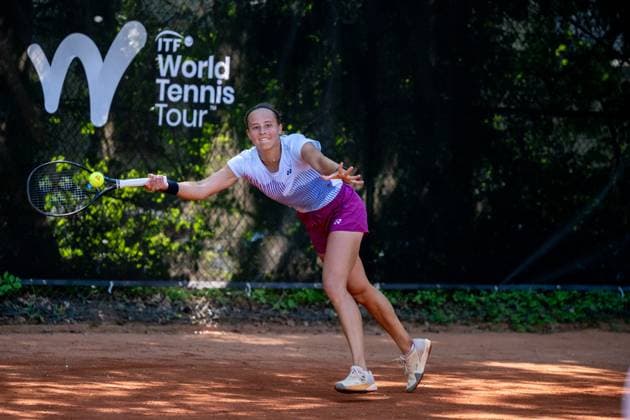 01 05 2025, GER, Women, ITF World Tennis Tour Wiesbaden Tennis Open Round of Last 16 Singles Hanne Vandewinkel BEL during the match Wiesbaden Nordenstadt T2 Sports Health Club Hessen Germany