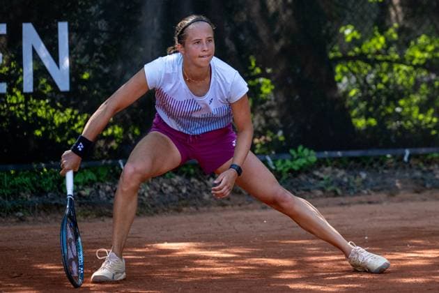01 05 2025, GER, Women, ITF World Tennis Tour Wiesbaden Tennis Open Round of Last 16 Singles Hanne Vandewinkel BEL during the match Wiesbaden Nordenstadt T2 Sports Health Club Hessen Germany