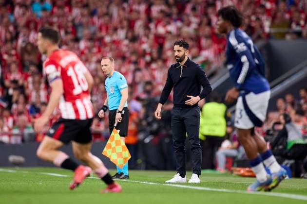 May 1, 2025, Bilbao, Vizcaya, SPAIN: Ruben Amorim, head coach of Manchester United, ManU looks on during the UEFA Europa League 2024 25 Semi Final First Leg match between Athletic Club and Manchester United at San Mames on May 1, 2025, in Bilbao, Spain. Bilbao SPAIN - ZUMAa181 20250501_zaa_a181_174 Copyright: xRicardoxLarreinax