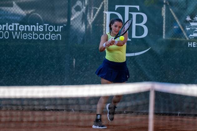 01 05 2025, GER, Women, ITF World Tennis Tour Wiesbaden Tennis Open Round of Last 16 Singles Jodie Anna Burrage GBR during the match Wiesbaden Nordenstadt T2 Sports Health Club Hessen Germany