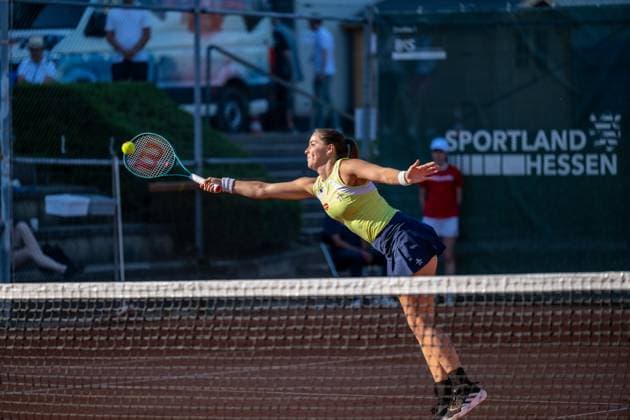 01 05 2025, GER, Women, ITF World Tennis Tour Wiesbaden Tennis Open Round of Last 16 Singles Jodie Anna Burrage GBR during the match Wiesbaden Nordenstadt T2 Sports Health Club Hessen Germany