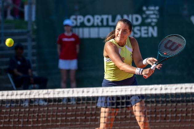 01 05 2025, GER, Women, ITF World Tennis Tour Wiesbaden Tennis Open Round of Last 16 Singles Jodie Anna Burrage GBR during the match Wiesbaden Nordenstadt T2 Sports Health Club Hessen Germany