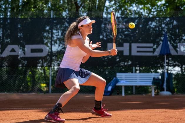 01 05 2025, GER, Women, ITF World Tennis Tour Wiesbaden Tennis Open Quarterfinals Doubles Jesika Maleckova CZE during the match Wiesbaden Nordenstadt T2 Sports Health Club Hessen Germany
