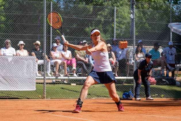 01 05 2025, GER, Women, ITF World Tennis Tour Wiesbaden Tennis Open Quarterfinals Doubles Jesika Maleckova CZE during the match Wiesbaden Nordenstadt T2 Sports Health Club Hessen Germany
