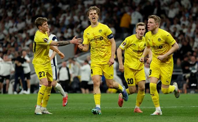 Tottenham Hotspur v FK Bodo Glimt - UEFA Europa League 2024 25 Semi Final First Leg Ulrik Saltnes of FK Bodo Glimt celebrates there 1st goal during the UEFA Europa League 2024 25 Quarter Final Second Leg match between Tottenham Hotspur and FK Bodo Glimt at Tottenham Hotspur Stadium on May 1, 2025 in London, England. London Tottenham Hotspur Stadium England United Kingdom Copyright: xNigelxFrench Sportsphoto APLx 14126108
