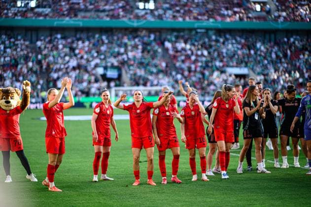 COLOGNE, GERMANY - 1 MAY, 2025: Magdalena Eriksson, Sarah Zadrazil, Jovana Damnjanovic, Arianna Caruso, Julia Zigiotti Olme, Linda Sembrant, Momoko Tanikawa - The DFB-Pokal Frauen (Germany Women Cup) match FC Bayern Munich vs SV Werder Bremen at Rhein Energie Stadion.  Copyright: xx