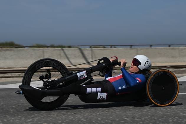 American Owen Daniels pictured in action during the time trials at the UCI Para-Cycling Road World Cup event, Thursday 01 May 2025, in Oostende. The UCI Para-Cycling Road World Cup takes place from 01 to 04 May in Oostende and Brugge. LUCxCLAESSEN  x122387170x