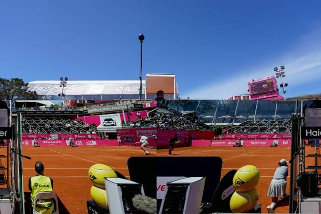 May 1, 2025, Estoril, Portugal: Gastao Elias (L) plays against Nicolas Jarry (R) not visible) during the round of 16 of Millennium Estoril Open Challenger 175 tennis tournament at the Clube de Tenis do Estoril. Final score: Gastao Elias 1: 2 Nicolas Jarry. Estoril Portugal - ZUMAs197 20250501_aaa_s197_120 Copyright: xBrunoxdexCarvalhox