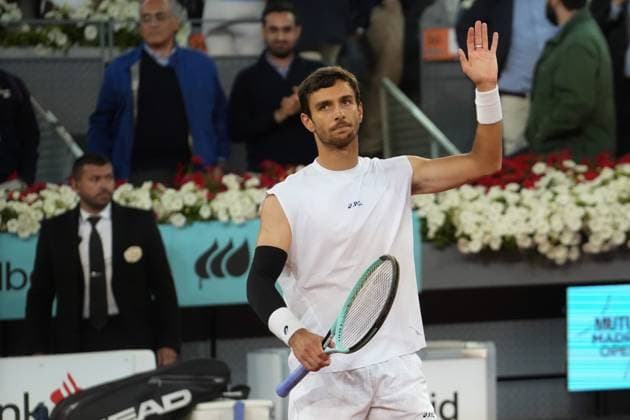 TENNIS - MUTUA MADRID OPEN 2025 Laurent Lairys MAXPPP - Lorenzo Musetti of Italia during the Mutua Madrid Open 2025, ATP, Tennis Herren Masters 1000 and WTA, Tennis Damen 1000, tennis tournament on 01 May 2025 at Caja Magica in Madrid, Spain - Photo Laurent Lairys MAXPPP Madrid Spain  Copyright: xMAXPPPxLaurentxLairysx LLR202505018767 LLR202505018767