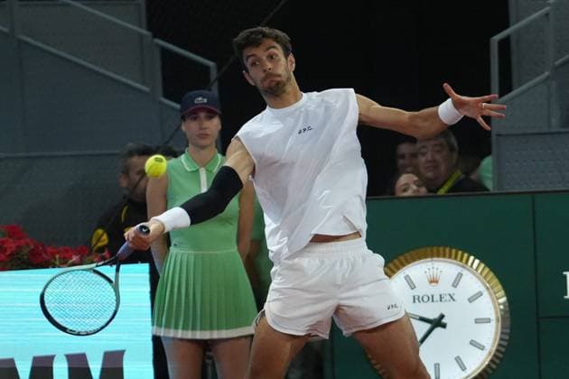 TENNIS - MUTUA MADRID OPEN 2025 Laurent Lairys MAXPPP - Lorenzo Musetti of Italia during the Mutua Madrid Open 2025, ATP, Tennis Herren Masters 1000 and WTA, Tennis Damen 1000, tennis tournament on 01 May 2025 at Caja Magica in Madrid, Spain - Photo Laurent Lairys MAXPPP Madrid Spain  Copyright: xMAXPPPxLaurentxLairysx LLR202505018793 LLR202505018793