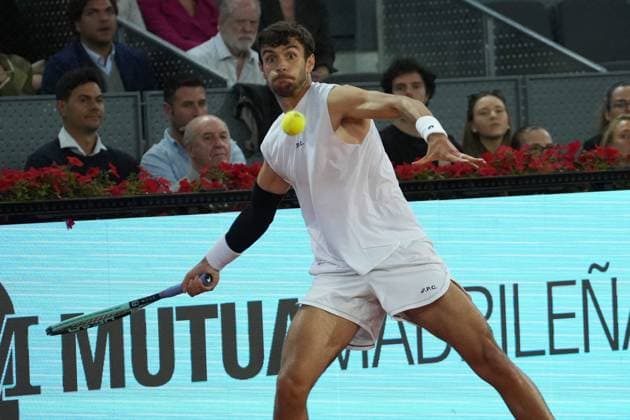 TENNIS - MUTUA MADRID OPEN 2025 Laurent Lairys MAXPPP - Lorenzo Musetti of Italia during the Mutua Madrid Open 2025, ATP, Tennis Herren Masters 1000 and WTA, Tennis Damen 1000, tennis tournament on 01 May 2025 at Caja Magica in Madrid, Spain - Photo Laurent Lairys MAXPPP Madrid Spain  Copyright: xMAXPPPxLaurentxLairysx LLR202505018795 LLR202505018795