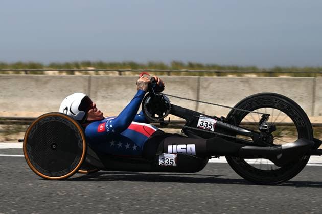 American Owen Daniels pictured in action during the time trials at the UCI Para-Cycling Road World Cup event, Thursday 01 May 2025, in Oostende. The UCI Para-Cycling Road World Cup takes place from 01 to 04 May in Oostende and Brugge. LUCxCLAESSEN  x122390462x