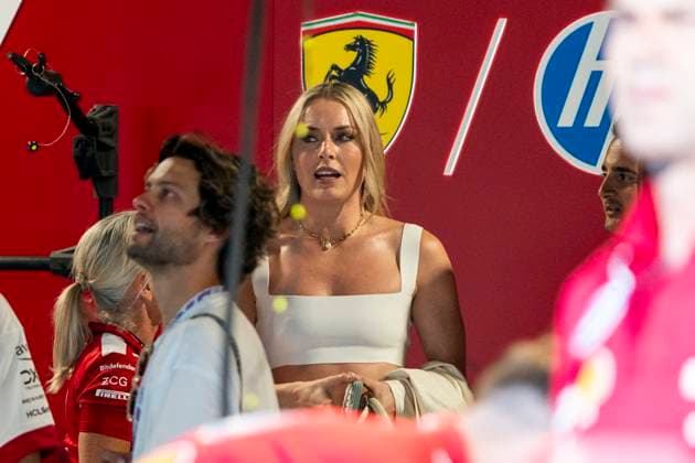 Lindsey Vonn is seen in the Scuderia Ferrari garage during the Formula One Miami Grand Prix at the Miami International Autodrome in Miami Gardens, Florida on Thursday, May 1, 2025.  MIA2025050131 GREGxNASH