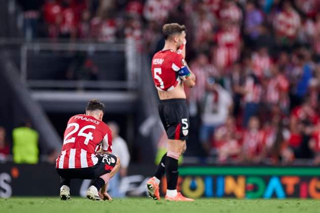 May 1, 2025, Bilbao, Vizcaya, SPAIN: Benat Prados of Athletic Club reacts during the UEFA Europa League 2024 25 Semi Final First Leg match between Athletic Club and Manchester United, ManU at San Mames on May 1, 2025, in Bilbao, Spain. Bilbao SPAIN - ZUMAa181 20250501_zaa_a181_324 Copyright: xRicardoxLarreinax