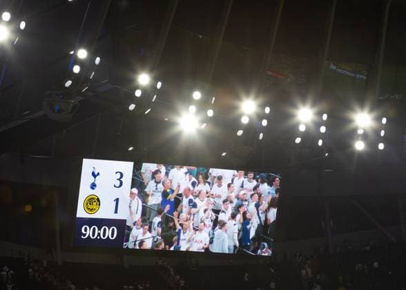 Tottenham Hotspur v FK Bodo Glimt, UEFA Europa League, Semi-Final, Leg 1 of 2, Football, Tottenham Hotspur Stadium, Tottenham, London, UK - 01 May 2025 Scoreboard at full time - showing 3-1 Tottenham Tottenham Hotspur Stadium London GBR, UK NEWSPAPERS OUT Copyright: xEllixBirchx