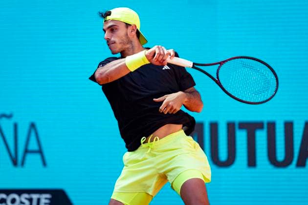 Mutua Madrid Open 2025 Francisco Cerundolo of Argentina is in action during the Men s Singles Quarter-Final match against Jakub Mensik of Czech Republicduring at the Mutua Madrid Open 2025 tournament celebrated at La Caja Magica on May 01, 2025 in Madrid, Spain. Madrid La Caja Magica Madrid Spain Copyright: xAlbertoxGardinx AGardin_20250501_Mutua_Madrid_Open_0831