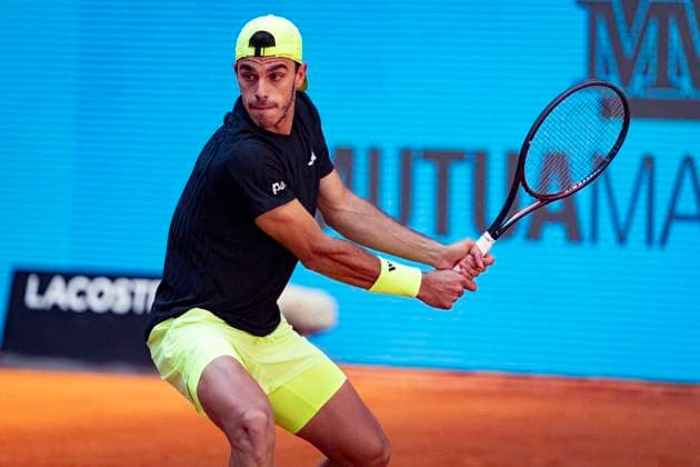 Mutua Madrid Open 2025 Francisco Cerundolo of Argentina is in action during the Men s Singles Quarter-Final match against Jakub Mensik of Czech Republicduring at the Mutua Madrid Open 2025 tournament celebrated at La Caja Magica on May 01, 2025 in Madrid, Spain. Madrid La Caja Magica Madrid Spain Copyright: xAlbertoxGardinx AGardin_20250501_Mutua_Madrid_Open_0835