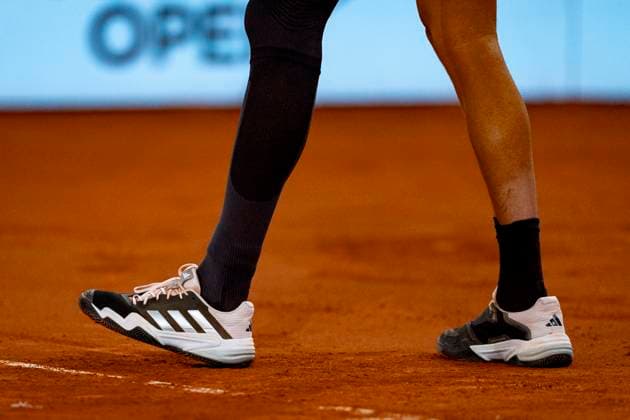 Mutua Madrid Open 2025 Details of Gabriel Diallo of Canada shoes are seen against Lorenzo Musetti of Italy during the Men s Singles Quarter-Final match at the Mutua Madrid Open 2025 tournament celebrated at La Caja Magica on May 01, 2025 in Madrid, Spain. Madrid La Caja Magica Madrid Spain Copyright: xAlbertoxGardinx AGardin_20250501_Mutua_Madrid_Open_0850