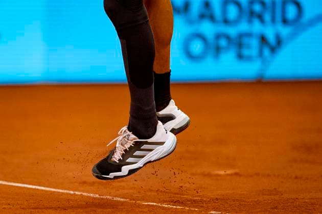 Mutua Madrid Open 2025 Details of Gabriel Diallo of Canada shoes are seen against Lorenzo Musetti of Italy during the Men s Singles Quarter-Final match at the Mutua Madrid Open 2025 tournament celebrated at La Caja Magica on May 01, 2025 in Madrid, Spain. Madrid La Caja Magica Madrid Spain Copyright: xAlbertoxGardinx AGardin_20250501_Mutua_Madrid_Open_0851