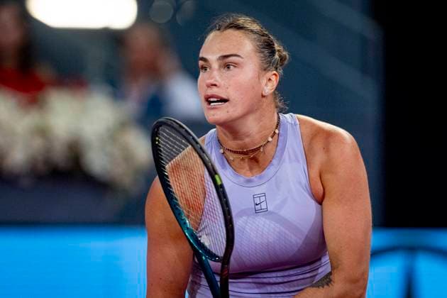 Mutua Madrid Open 2025 Aryna Sabalenka of Belarus is seen in action during the Women s Singles Semi-Final match against Elina Svitolina of Ukraine during the Mutua Madrid Open 2025 tournament celebrated at La Caja Magica on May 01, 2025 in Madrid, Spain. Madrid La Caja Magica Madrid Spain Copyright: xAlbertoxGardinx AGardin_20250501_Mutua_Madrid_Open_0878