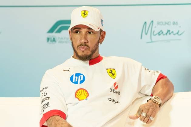 May 1, 2025, Miami, Florida, USA: Lewis Hamilton (GBR) of Scuderia Ferrari HP speaks in the Drivers press conference, PK, Pressekonferenz ahead of the F1 Grand Prix of Miami at Miami International Autodrome. Miami USA - ZUMAw109 20250501_fap_w109_021 Copyright: xDebbyxWongx