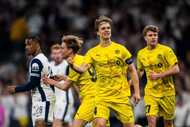 250501 Ulrik Saltnes of Bodo Glimt celebrates after scoring the 3 1 goal during the UEFA Europa League semi final football match between Tottenham and Bodo Glimt on May 1, 2025 in London Photo Marius Simensen BILDBYRAN COP 238 MM0042 bbeng bodo glimt football fotball fotboll jubel semi final semifinale soccer spurs tottenham tottenham hotspur fc uefa europa league  Copyright: MARIUSxSIMENSEN BB250501ZO002