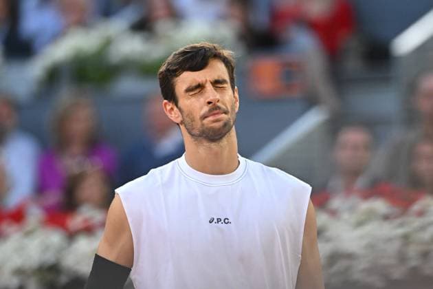 Mutua Madrid Open - Quarter-finals - Lorenzo Musetti Lorenzo Musetti (ITA) during his quarter final round match at the Mutua Madrid Open in Madrid, Spain, on May, 1, 2025. Photo by Corinne Dubreuil ABACAPRESS.COM Madrid Spain  Copyright: xDubreuilxCorinne ABACAx