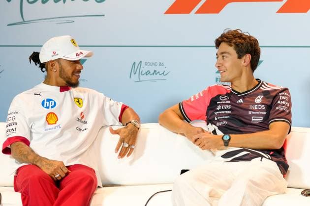 Lewis Hamilton (GBR), Ferarri, 44 and George Russell (GBR), Mercedes, 63, press conference, PK, Pressekonferenz  Copyright: xScottxColeman IPAxSportx xipa-agency.netx xx IPA_57148994 IPA_Agency_IPA57148994