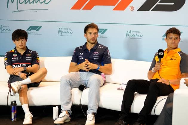 MOTORI - Formula 1 - Crypto.com Miami Grand Prix 2025 - press conference, PK, Pressekonferenz Yuki Tsunoda (JPN), Racing Bulls, 22, Pierre Gasly (FRA), Alpine, 10 and Lando Norris (GBR), McLaren, 4, press conference Miami Copyright: xIPAxSport ABACAx
