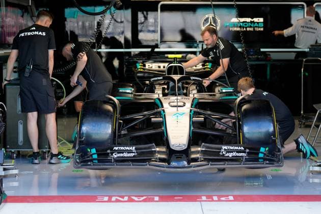 Formula 1 - Miami Grand Prix 2025 - press conference, PK, Pressekonferenz Car of Kimi Antonelli (ITA), Mercedes, 12 in the garage during Press Conference of Formula 1, Crypto.com Miami Grand Prix 2025. Miami, France on May 2, 2025. Photo by IPA ABACAPRESS.COM Miami United States  Copyright: xIPAxSport ABACAx
