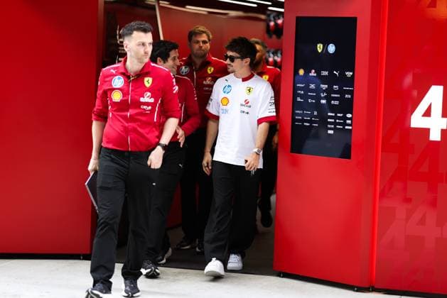 F1 Grand Prix Of Miami - Media Day Paddock And Hospitality Suites Charles Leclerc emerges from the Ferrari garage at the Miami International Autodrome in Miami, Florida, on May 1, 2025, ahead of the Formula 1 Crypto.com Miami Grand Prix. Miami, Florida United States  Copyright: xReginaldxMathalonex originalFilename:mathalone-notitle250501_npnJj.jpg