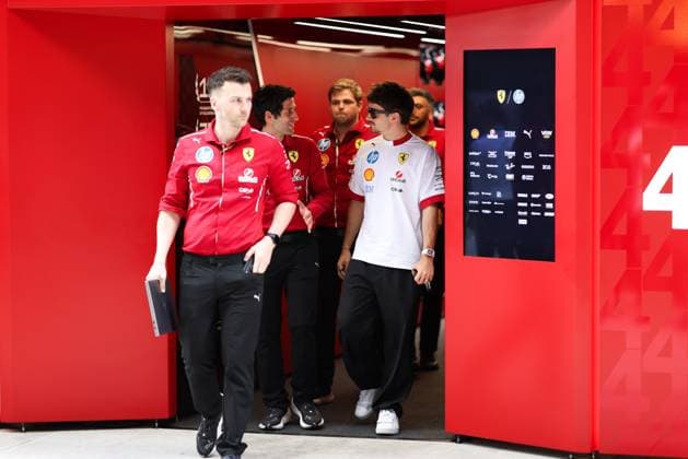 F1 Grand Prix Of Miami - Media Day Paddock And Hospitality Suites Charles Leclerc emerges from the Ferrari garage at the Miami International Autodrome in Miami, Florida, on May 1, 2025, ahead of the Formula 1 Crypto.com Miami Grand Prix. Miami, Florida United States  Copyright: xReginaldxMathalonex originalFilename:mathalone-notitle250501_npdjW.jpg