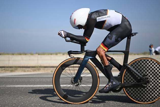 German unidentified cyclist pictured in action at the time trials at the UCI Para-Cycling Road World Cup event, Friday 02 May 2025, in Oostende. The UCI Para-Cycling Road World Cup takes place from 01 to 04 May in Oostende and Brugge. LUCxCLAESSEN  x122436306x