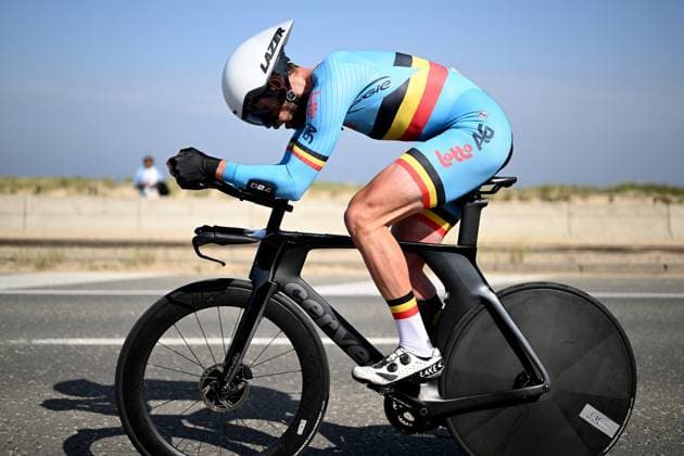 Belgian Cyril Berthaut pictured in action during the time trials at the UCI Para-Cycling Road World Cup event, Friday 02 May 2025, in Oostende. The UCI Para-Cycling Road World Cup takes place from 01 to 04 May in Oostende and Brugge. LUCxCLAESSEN  x122436316x
