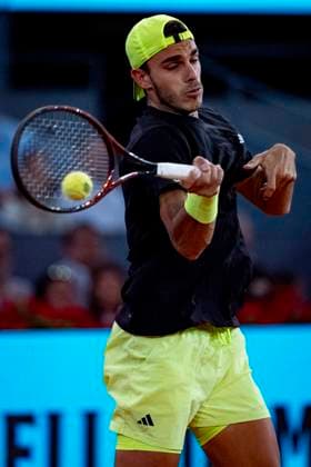 Mutua Madrid Open 2025 Francisco Cerundolo of Argentina plays a forehand during Men s Singles Semi-Final match against Casper Ruud of Norway during the Mutua Madrid Open 2025 tournament celebrated at La Caja Magica on May 02, 2025 in Madrid, Spain. Madrid La Caja Magica Madrid Spain Copyright: xAlbertoxGardinx AGardin_20250502_Mutua_Madrid_Open_0209
