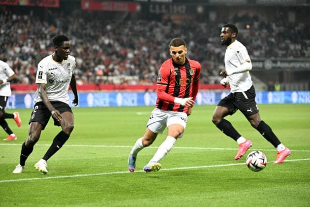 OGC Nice v Stade de Reims - Ligue 1 McDonald s 2024 2025 02 Joseph OKUMU (sdr) - 19 Badredine BOUANANI (ogcn) during the Ligue 1 McDonald s match between Nice and Reims on May 2, 2025 in Nice, France. Nice France  Copyright: xFEPx 776314088