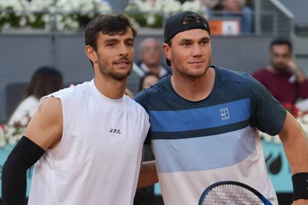 TENNIS - MUTUA MADRID OPEN 2025 Jack Draper of Grande-Bretagne and Lorenzo Musetti of Italia during the Mutua Madrid Open 2025, ATP, Tennis Herren Masters 1000 and WTA, Tennis Damen 1000, tennis tournament on 02May 2025 at Caja Magica in Madrid, Spain - Photo Laurent Lairys PSNEWZ MadridSpain  Copyright: xLaurentxLairysx