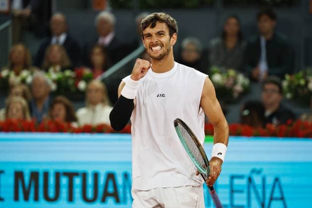 Lorenzo Musetti (ITA), MAY 2, 2025 - Tennis : Lorenzo Musetti celebrate after point during singles Semi-final match against Jack Draper on the ATP, Tennis Herren tour Masters 1000 tournaments Mutua Madrid Open tennis tournament at the Caja Magica in Madrid, Spain. Noxthirdxpartyxsales  (289333597)