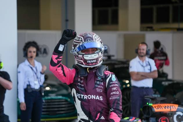 May 2, 2025, Miami, Florida, USA: Andrea Kimi Antonelli (ITA) - Mercedes-AMG PETRONAS F1 Team - Mercedes W16 - Mercedes E Performance Celebrating Pole Position in Sprint Race.during Formula 1 Crypto.com Miami Grand Prix 2025 at Miami International Autodrome in Florida, USA, on May 1st-4th. Avens-Images.com Miami USA - ZUMAm217 20250502_zsp_m217_419 Copyright: xAlessioxDexMarcox