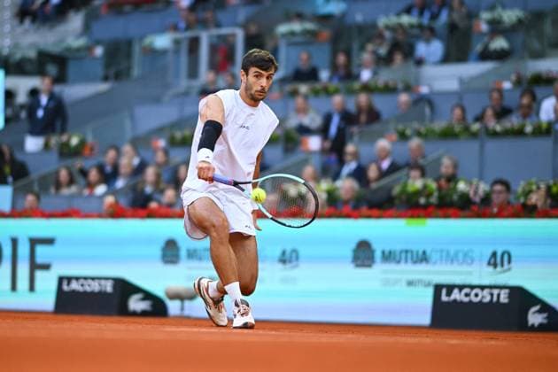Mutua Madrid Open - Madrid Lorenzo Musetti (ITA) during his semi final round match at the Mutua Madrid Open in Madrid , Spain, on May 2, 2025. Photo by Corinne Dubreuil ABACAPRESS.COM Madrid Spain  Copyright: xDubreuilxCorinne ABACAx