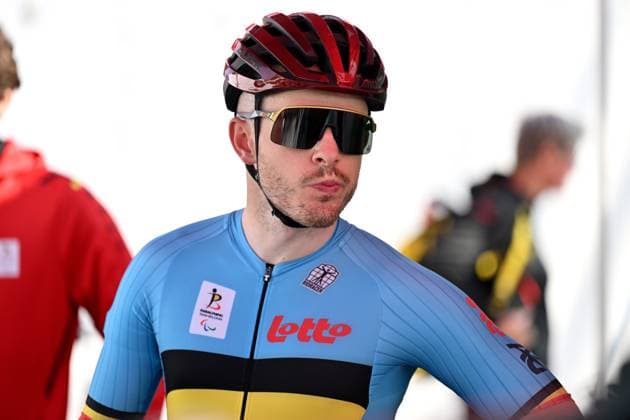 MT2 Belgium s Tim Celen pictured at the start of the road races at the UCI Para-Cycling Road World Cup event, Saturday 03 May 2025, in Brugge. The UCI Para-Cycling Road World Cup takes place from 01 to 04 May in Oostende and Brugge. LUCxCLAESSEN  x122506463x
