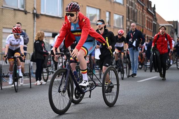 MT2 Belgium s Tim Celen pictured ahead of the road races at the UCI Para-Cycling Road World Cup event, Saturday 03 May 2025, in Brugge. The UCI Para-Cycling Road World Cup takes place from 01 to 04 May in Oostende and Brugge. LUCxCLAESSEN  x122506545x