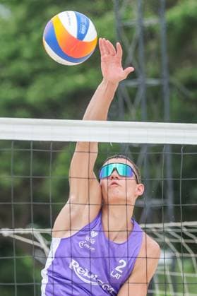 (250503) -- LAGUNA PROVINCE, May 3, 2025 -- Eduards Dudens of Latvia competes during the men s pool C match between Edwin Tolentino Lerry John Francisco of the Philippines and Eduards Dudens Ralfs Andrejevs of Latvia at the Volleyball World Beach Pro Tour Futures in Laguna Province, the Philippines, May 3, 2025. ) (SP)PHILIPPINES-LAGUNA PROVINCE Beach volleyball, Beachvolleyball WORLD BEACH PRO TOUR FUTURES RouellexUmali 